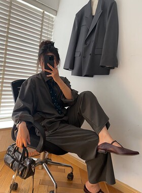 少量现货正品韩代东大门25纯色吊带背心翻领系扣衬衫松紧腰休闲裤