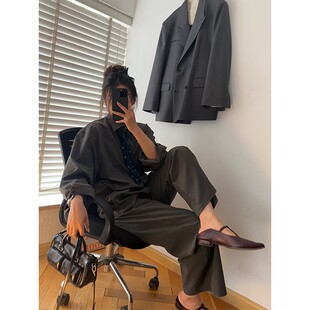 少量现货正品韩代东大门25纯色吊带背心翻领系扣衬衫松紧腰休闲裤