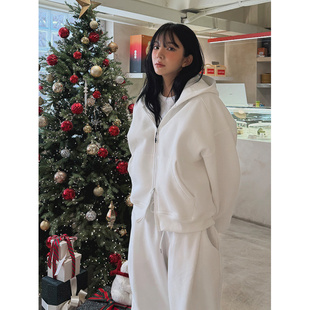 鬼鬼家正品 girl双拉链保暖加绒连帽卫衣休闲外套 韩代东大门秋冬