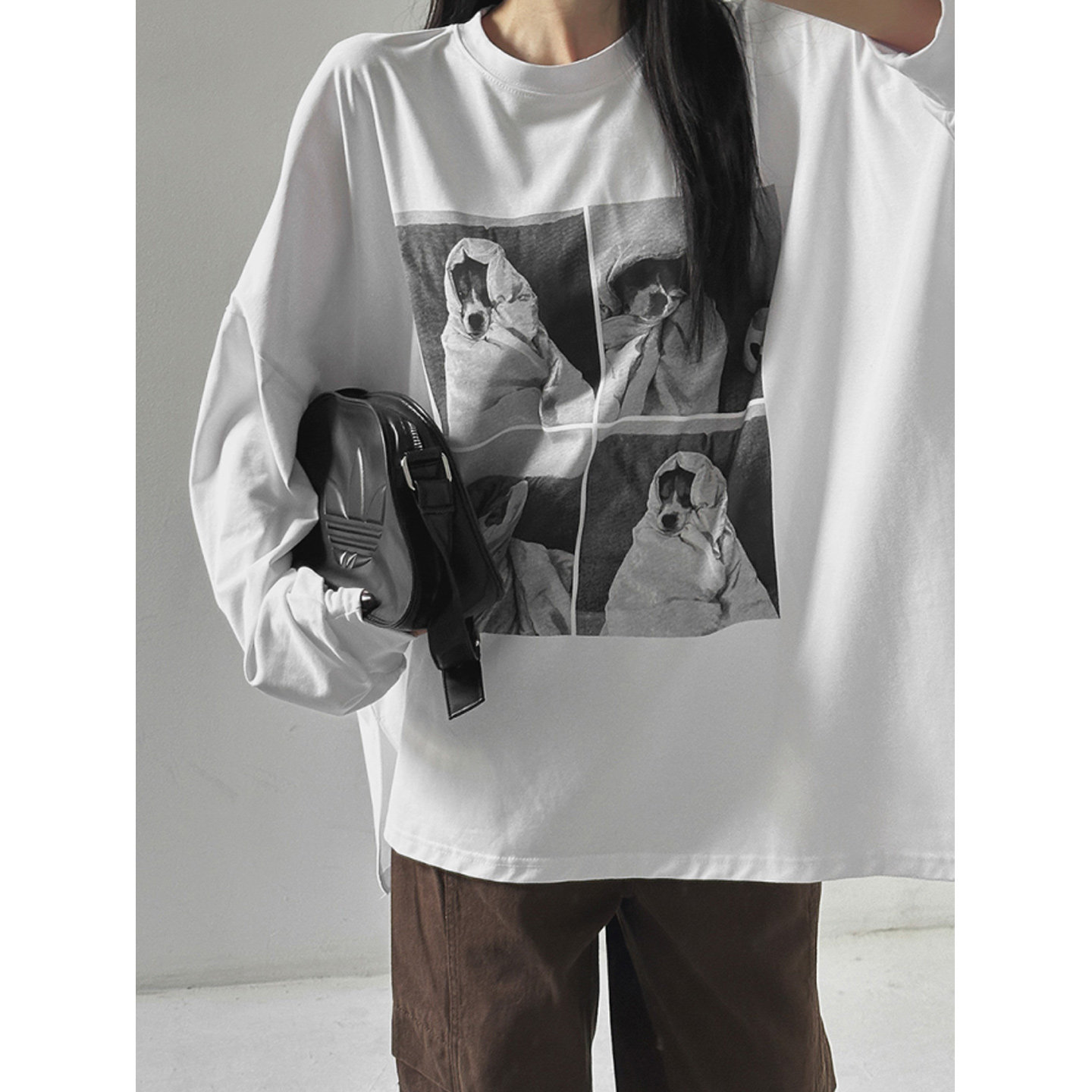 鬼鬼家正品韩代东大门 girl宽松休闲数码印花圆领长袖纯棉T恤上衣,女装/女士精品,T恤,淘宝优惠券,粉丝福利购,淘宝优惠卷