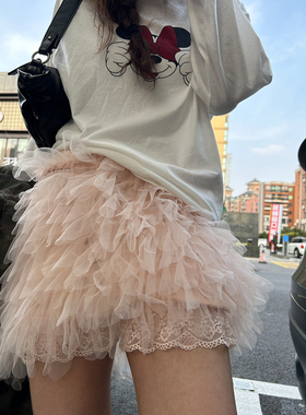 鬼鬼家正品韩代东大门 淡粉色公主裙层次蛋糕裙松紧腰防走光裤裙