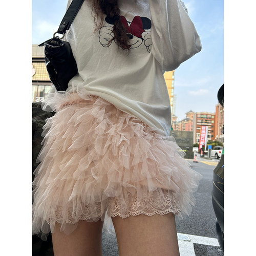 鬼鬼家正品韩代东大门 淡粉色公主裙层次蛋糕裙松紧腰防走光裤裙