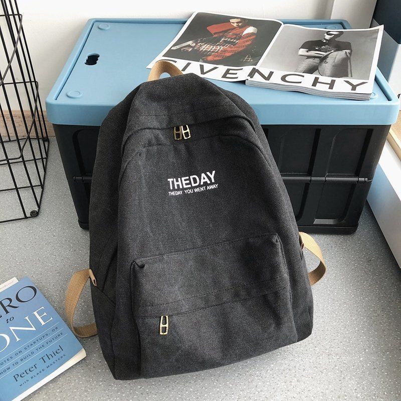 书包男中学生高中大学生帆布双肩包男港风纯色简约大容量休闲背包