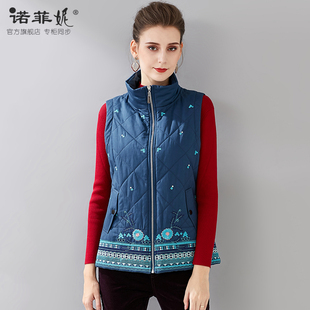 中老年品牌女装冬装新款名族风棉衣马甲中长款加厚保暖棉服马夹女