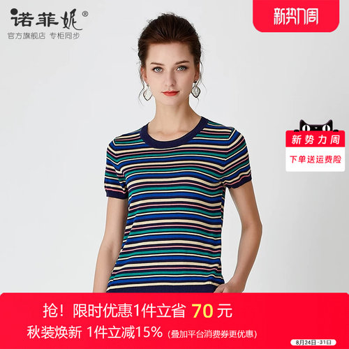 品牌女装妈妈彩色条纹真丝针织衫