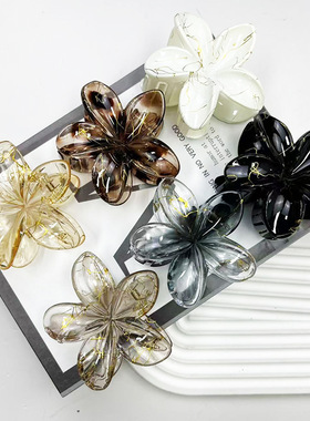 跨境秋冬新款拉丝鸡蛋花抓夹8cm紫荆花度假风优雅鲨鱼夹发饰发夹