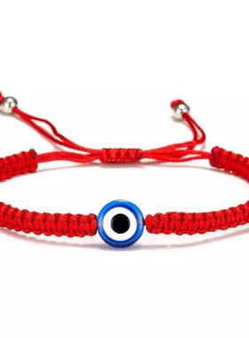欧美跨境热销饰品蓝眼睛恶魔邪眼红绳手工编织恶魔之眼可调结手链