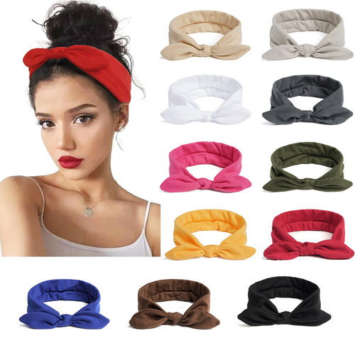 欧美运动瑜伽发带简约时尚纯色蝴蝶结头带女士洗脸发带兔耳朵发带