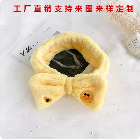 韩版卡通小熊毛绒束发带 宽边蝴蝶结 女士创意洗脸化妆头带