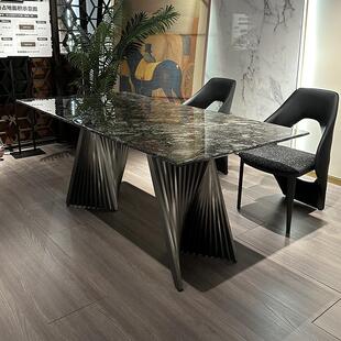 意式轻奢天然大理石铂金钻奢石长方形餐桌设计师款家用小户型饭桌