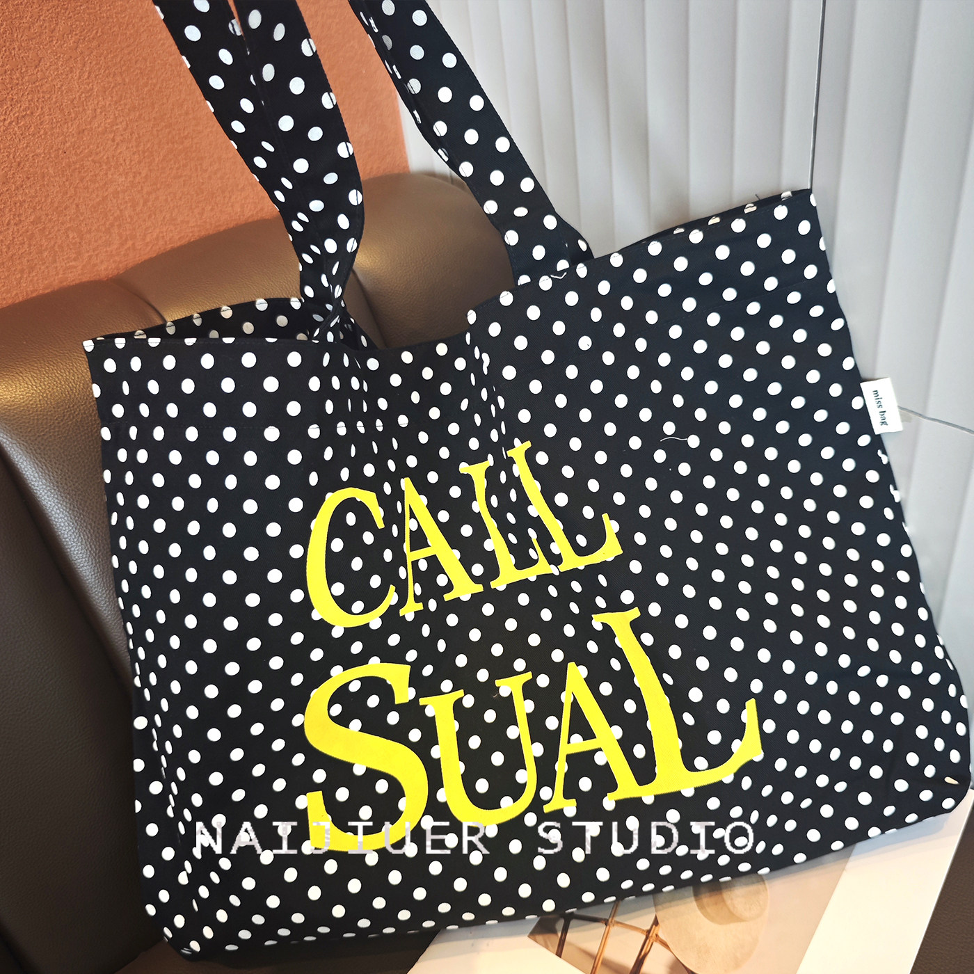 春夏季新款简约波点字母帆布包女高级感百搭大容量手提单肩托特包