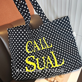 春夏季 简约波点字母帆布包女高级感百搭大容量手提单肩托特包 新款