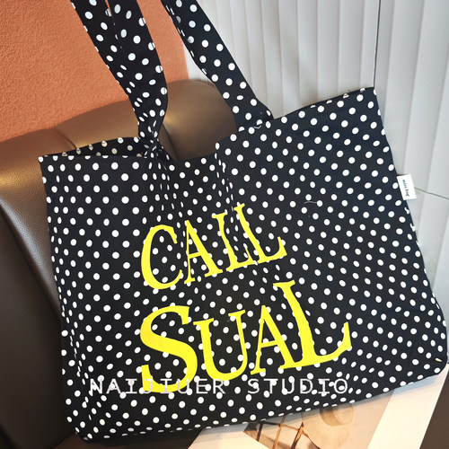 春夏百搭大容量波点帆布托特包