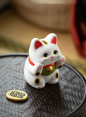 日本进口龙虎堂招财猫咪摆件桌面吉祥物日式陶瓷装饰祝福开运礼物