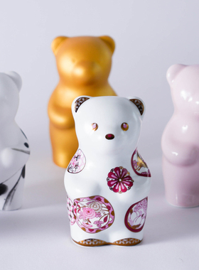 日本赏美堂有田烧其泉吉祥古伊万里小熊摆件家居装饰礼物艺术日式