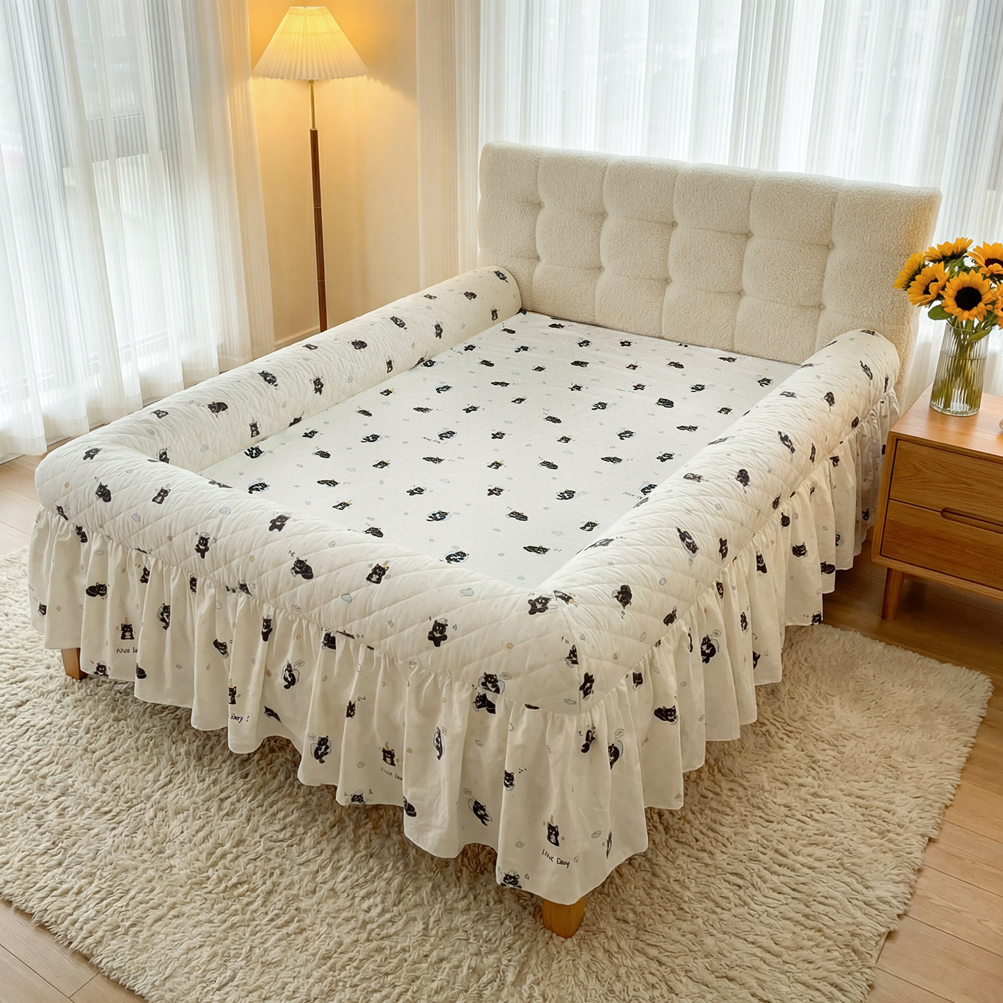 全棉人类狗窝床围床单床罩儿童房卡通四件套床品四周包裹感定做