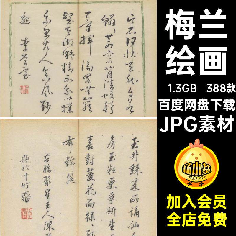 388款电子书画竹石JPG明代梅兰水果翎毛十竹斋临摹绘画图片素材