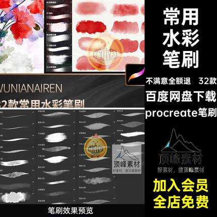 常用水彩procreate笔刷ipad绘画水彩笔质感常用水彩笔刷边缘水墨
