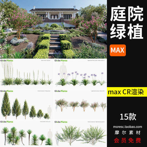 庭院绿植MX景观模型花园max渲染花草植物Corona树木素