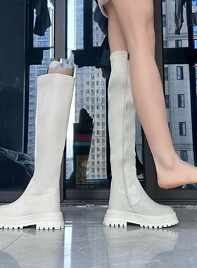 增高13厘米过膝漫画腿靴子女士高端长靴原创长筒鞋靴经典白色