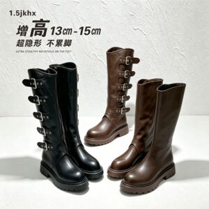 增高15CM-13CM长靴女士两穿可拆卸长筒原创定制女鞋经典黑咖色