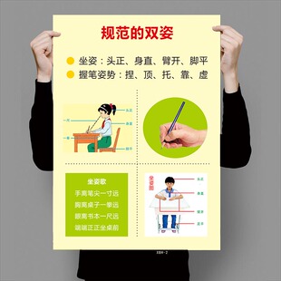 小学生正确握笔姿势图儿童标准坐姿正确写字挂图硬笔书法教室海报