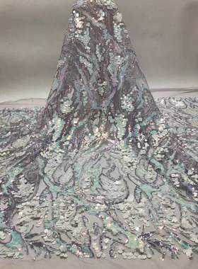礼服布料Fabic lace新款外贸速卖通5码重磅亮片泡珠网纱刺绣蕾丝