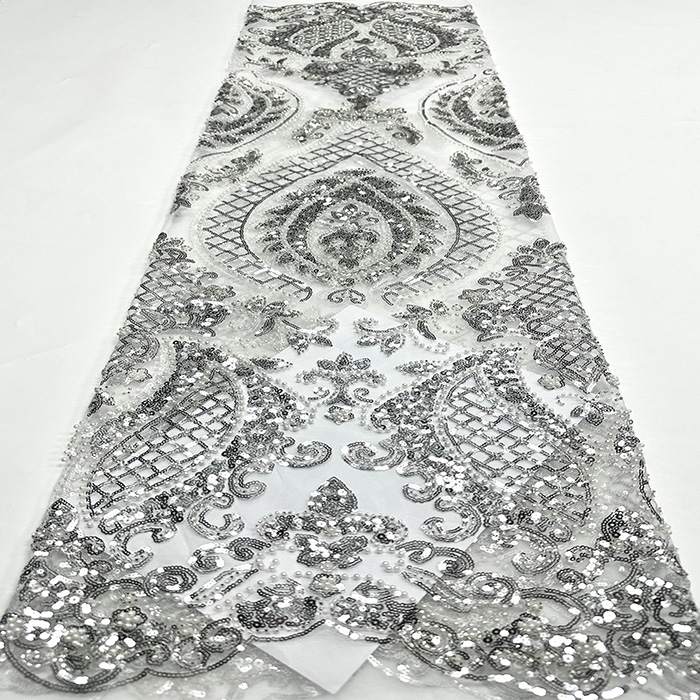 非洲珠管绣亮片蕾丝刺绣面料珠管绣花布非洲婚纱礼服连衣裙绣花布
