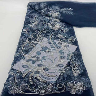 珠绣花网纱刺绣布料手工diy服装 外贸新款 面料礼服婚纱头饰辅料lac