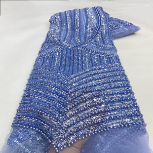重工珠管珠片绣泡珠绣蕾丝花边辅料婚纱礼服亮片面料lace 新款