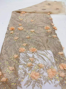 厂家现货新款时尚3D浮花立体蕾丝服装布面料african lace fabrics