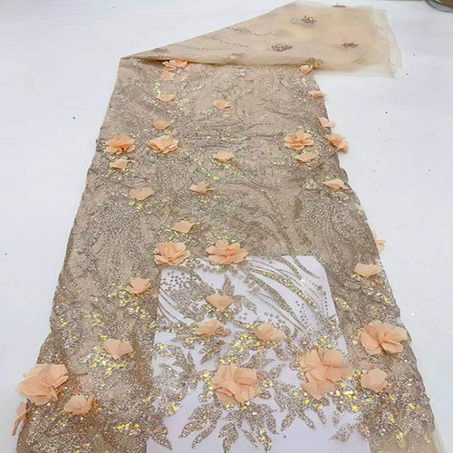 厂家现货新款时尚3D浮花立体蕾丝服装布面料african lace fabrics