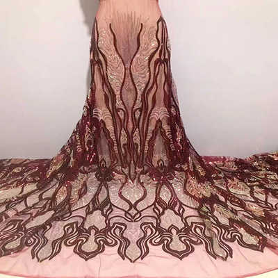 跨境sequin fabric非洲花边网布亮片绣婚纱晚礼服面料 MN1698