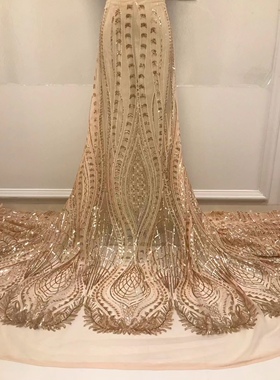 中东亮片网纱蕾丝绣珠片网布礼服面料Sequin Lace Fabric婚纱lace