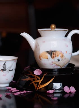 春天不是读书天  原创设计 景德镇手绘茶壶 治愈系丝毛小狗壶
