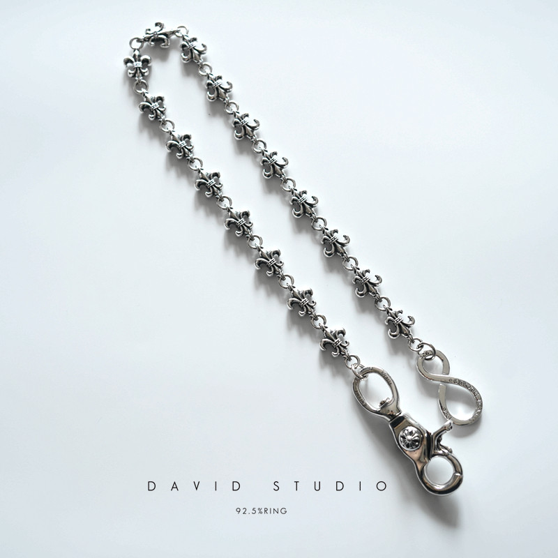david纯银925纯银大号童军花情侣做旧潮流个性船锚裤链腰链包链