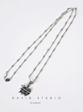 David studio925纯银哥特英文字母吊坠经典做旧机车男女同款项链