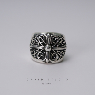 David studio925纯银大号十字架权志龙gd罗志祥周扬清男女款指环
