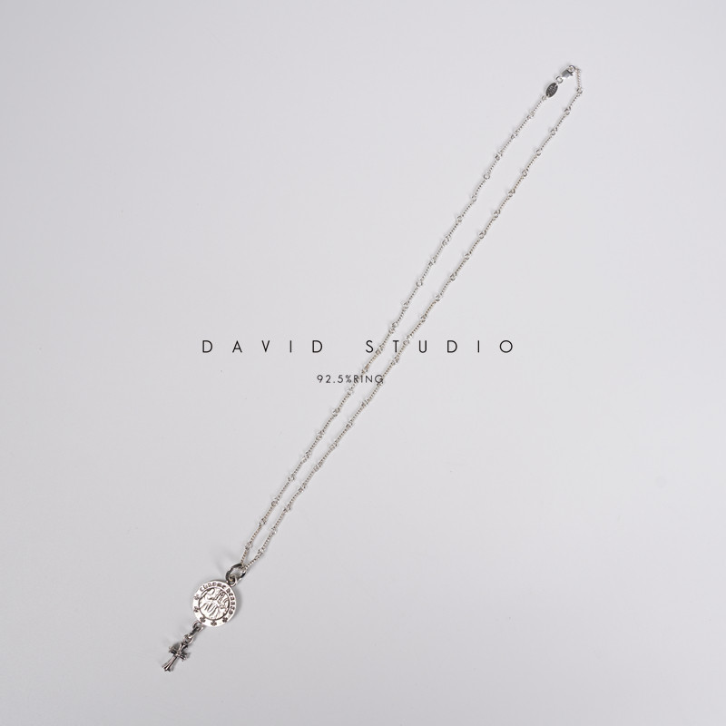 davids925纯银圆盘ins宝剑项链图片