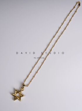 daivd 定制真金真钻22k定制网红ins推荐中号六芒星带钻情侣项链