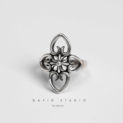david尅罗心s925纯银镂空戒指