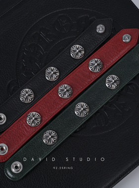 纯银做旧十字架真皮手环男女同款