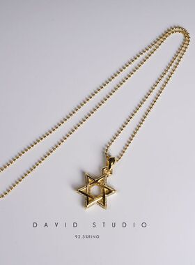 david 定制实心22Kins推荐网红六芒星中号真金真钻情侣女款项链