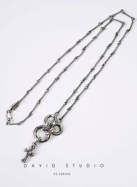 新款纯银高925做旧复古潮人项链
