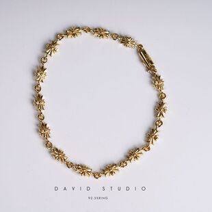 david  定制22K真金黄金十字架手链 情侣高逼格INS推荐女款手链