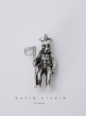 纯银机车朋克风骷髅同款潮人项链