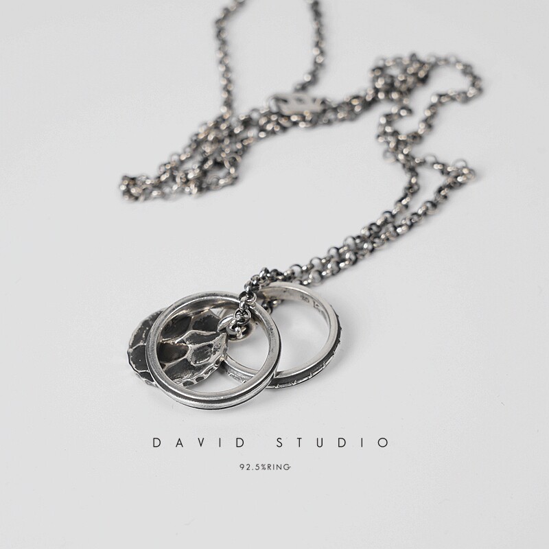 david925纯银组合戒指暗黑做旧图片