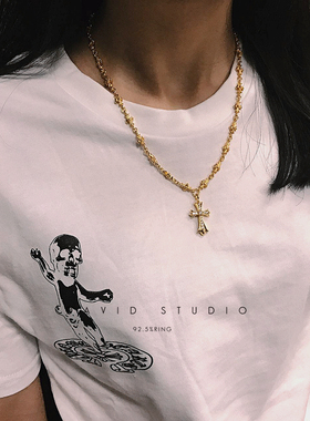 925纯银镀金项链十字架情侣情侣