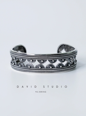 纯银朋克风开口情侣手镯