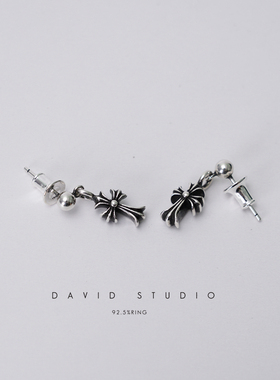 David studio925纯银十字架经典网红ins潮人 强烈推荐耳钉耳环坠